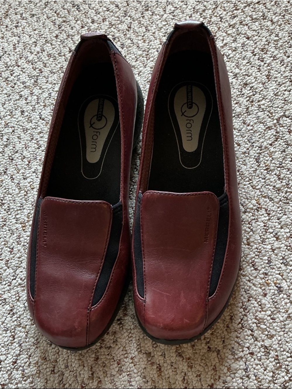 Merrell Women's Burgundy Slip-On Loafers with Black Stretch Panels. Size 9